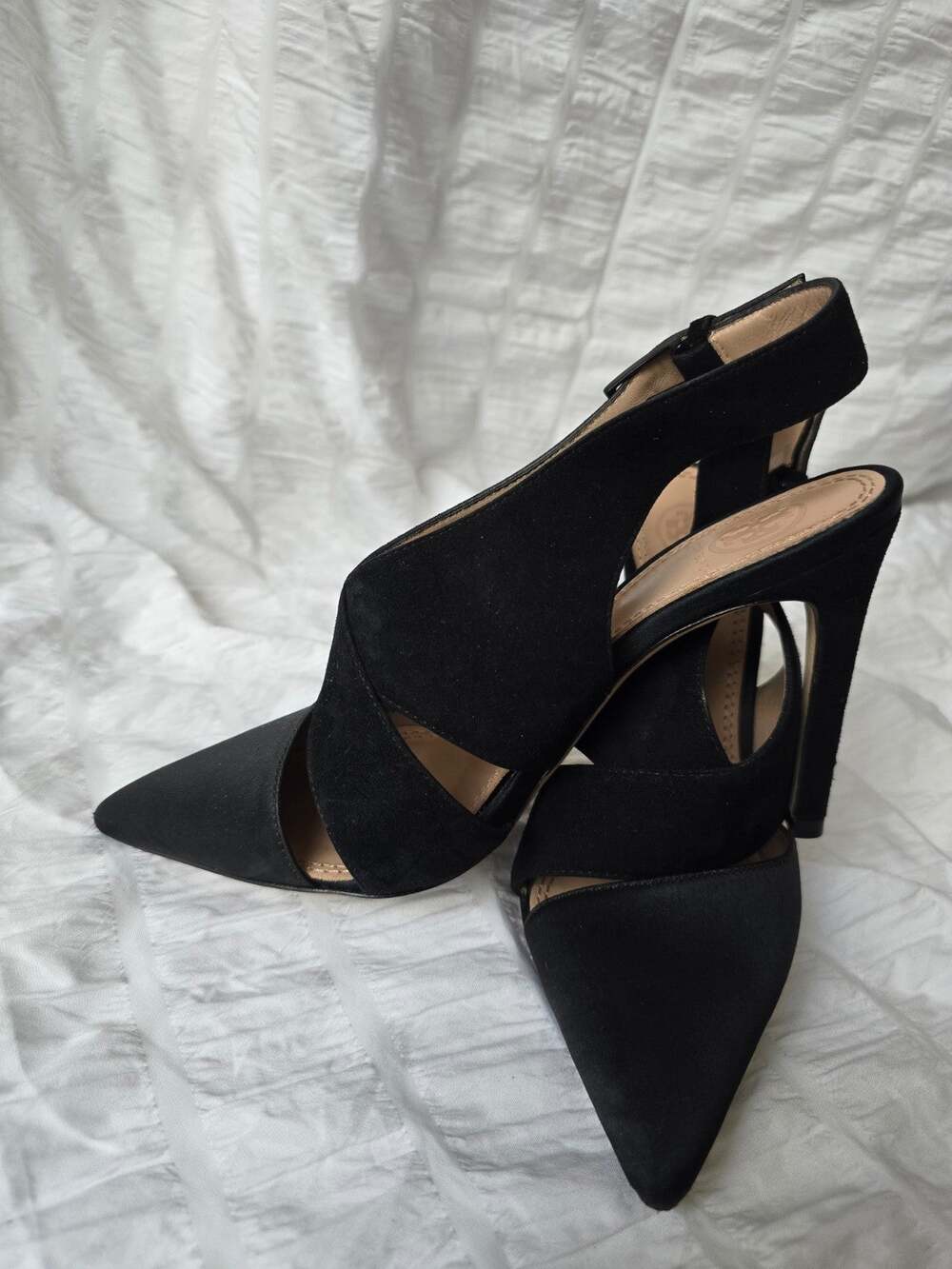 Tory Burch Black Satin Suede Leather Shoes Size 6 and 1/2